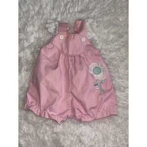 Vintage Tiny Tots Originals girls sz. 3/6 mo. pink flower x back romper. Ador